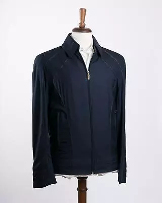 Zilli $12500 NWT Navy Blue Silk Ivrea Jacket Lambskin Leather Trims (50 IT) M • $2895