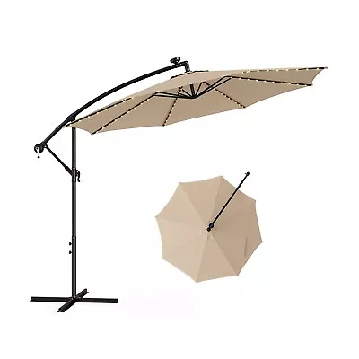 3M Outdoor Market Hanging Cantilever Umbrella Solar-Powered Patio Offset Parasol • £94.95