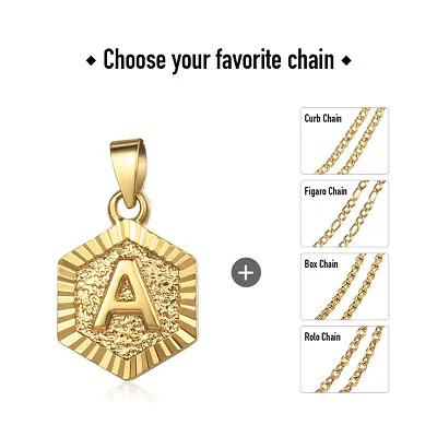 Hexagon Gold Plated Initial Necklace Letter Pendant Multi Chain Women Men Unisex • $7.99
