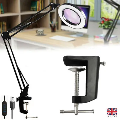 8X Magnifier Glass LED Desk Lamp Stand Clamp Beauty Magnifying Light Foldable UK • £9.03