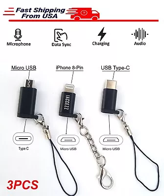 3PCS Lot Micro USB 8-Pin Type-C Male Charger N Data Adapter W Antilost Layard • $6.59