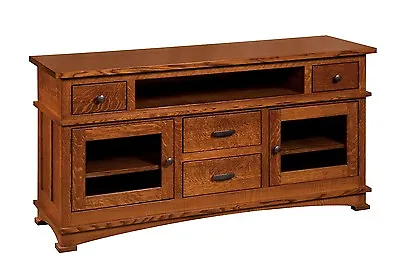 Amish Mission Kenwood TV Stand Cabinet Solid Wood Glass Doors Drawers • $2099