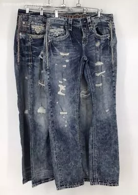 Rock Revival Men's Blue Straight Jeans Lot Of 3 - Size 32  • $33
