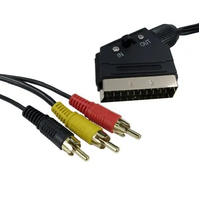 £3.30 • Buy 1m - 10m Scart To 3 X Phono Cable IN OUT Switchable Triple RCA Composite Lead