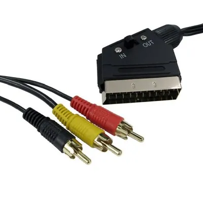 1m - 10m Scart To 3 X Phono Cable IN OUT Switchable Triple RCA Composite Lead • £3.30