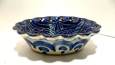 Vintage Talavera Mexican Hand Crafted Pottery Bowl W Scalloped Edge Hand Painted • $15.19