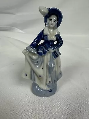 Vintage Made In Occupied Japan Figurine Colonial Lady Blue White 1940s (Z22) • $8