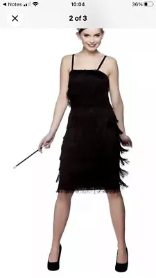 Adult Black Charleston Flapper  Fancy Dress Short Jazzy Ladies Costume Showtime • £8.99