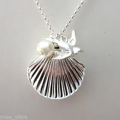  Little Sea Shell Mermaid Locket Silver Plated Summer Necklace Photo Pendant UK • $5.96