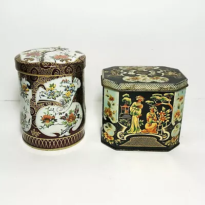 Vintage Lot 2 Metal Floral Tea Tins Trinket Box England • $23.39