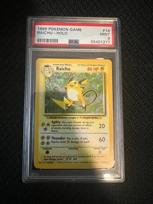 $93 • Buy 1999 Pokémon TCG Raichu Base Set 14/102 Holo Unlimited Holo Rare PSA 9 Mint