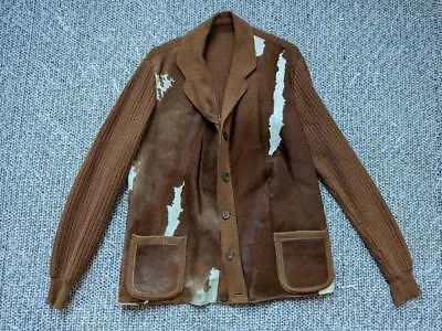 Vintage 1950s Cardigan COWHIDE Leather M Sweater ROCKABILLY Cowboy 40 Western • $259.95