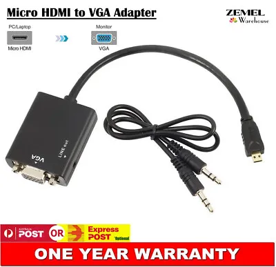 Micro HDMI To VGA Converter Adapter With Audio Output For Camera HDTV Computer • $9.71