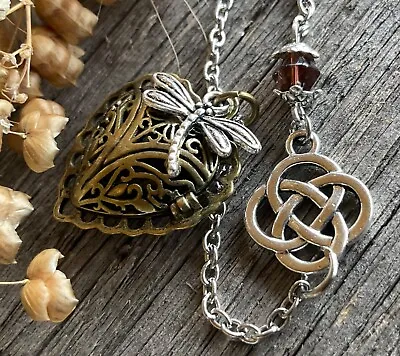 $12.95 • Buy Outlander Celtic Knot Dragonfly Amber Inspired Oil Diffuser Necklace Locket Cage