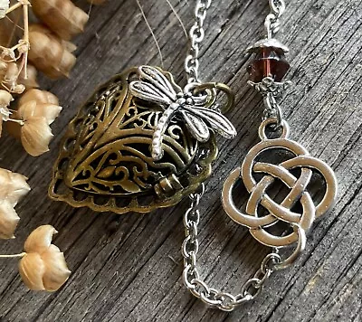 Outlander Celtic Knot Dragonfly Amber Inspired Oil Diffuser Necklace Locket Cage • $12.95