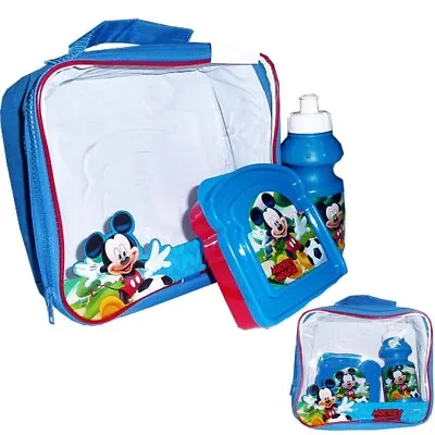 Disney Mickey Mouse Lunch Box 3 Piece Kids Bag Water Bottle Snack Pot Gift Box • £7.99