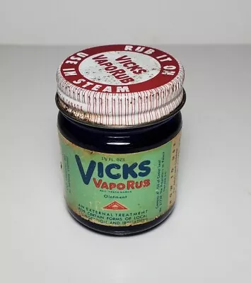 Vintage Vicks VapoRub Cobalt Glass Jar Canadian 1 3/8 Oz-Empty  • $18.40