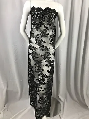 Lace Fabric - By The Yard Black Flower Mesh Dress Embroidered Bridal Wedding • $19.12