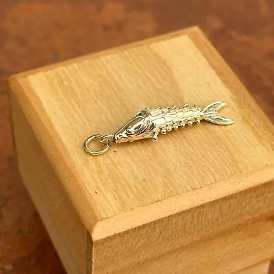 Vintage 14K Yellow Gold Detailed Moveable Fish Pendant Charm 37mm • $369.99