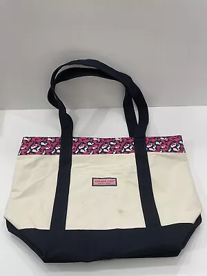 Vineyard Vines Large Nautical Tote Canvas Bag Pink Whales And Navy 18”x11” • $33.98