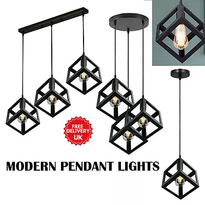 Modern Ceiling Light Shade Black Metal Hanging Lamp 1/3 Pendant Lights E27 Fit • £37.89