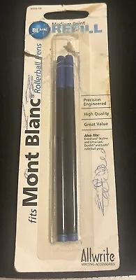 Allwrite Rollerball Pen Refill Blue Medium 2 Pk 8004-126 - Fits Mont Blanc • $5