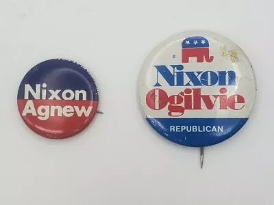 Richard Nixon 1972 Presidential Campaign Button Agnew Richard Ogilvie Lot Of (2) • $12.88