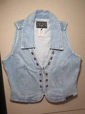 $33.20 • Buy Western Ethics 7419 Ladies VTG Zip Up Cotton Jean Vest W/ Square Silver Studs L