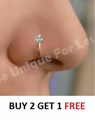 Nose Ring Hoop Fake Slide On 925 Gold Flower Clear Crystal  Piercing Needed!! • £3.49