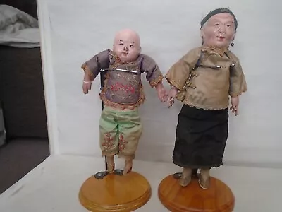 £2.20 • Buy 2 Chinese Antique Dolls With Papier Mache Heads & Embroidered Silk Costume