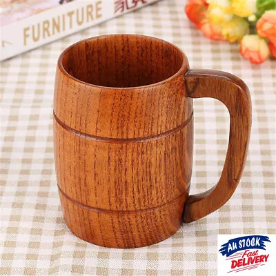 320ml Beer Mug Handmade Wooden Tankard Beer Stein Brown Wood • $26.99