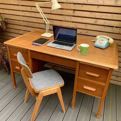 £280 • Buy Oak Teachers Desk Home Office Knee Hole Desk 1950s