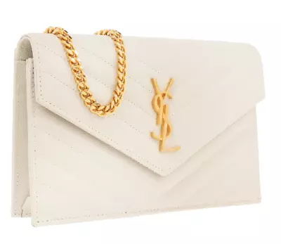 $1450 New Saint Laurent Cream Off White Chain Wallet Crossbody Bag Box • $2009.03