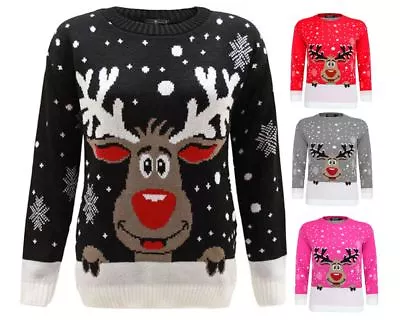 £8.99 • Buy Unisex Womens Knitted Reindeer Christmas Xmas Snow Flakes Mens Jumper Top 8-30