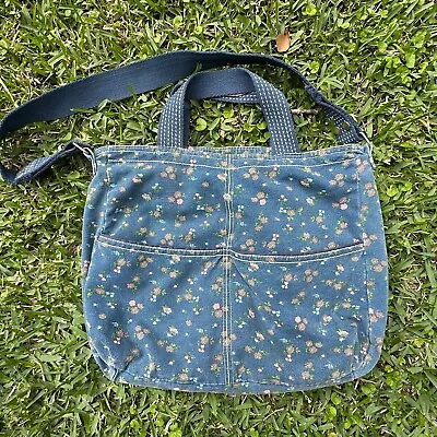 Target Brand Large Canvas Denim Blue Floral Tote Bag Purse Merona Or Mossimo • $21