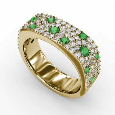 Emerald Round Micro Pave Band Ring With Round Accents Yellow Gold Plated • $56.11