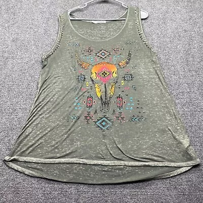 Maurices Muscle Tee Women Large Gray Cow Skull Graphic Tank Shirt Comfortable • $0.99