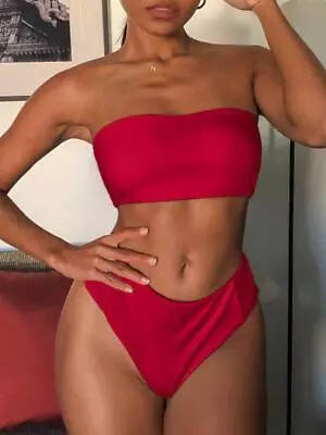 Zaful NWT Red High Waisted Bandeau Bikini Swimsuit Size 4 • $13.99