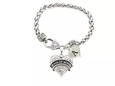 Custom Clear Crystal Maid Of Honor Heart Silver Bracelet Jewelry Choose Initial • $22.49