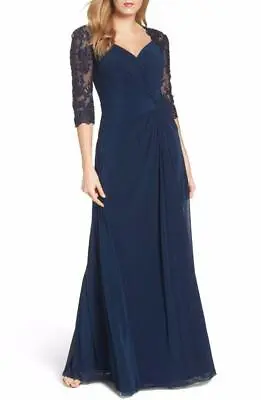 La Femme Lace & Net Ruched Twist Front Gown-Size 12  (LK #30A ) • $99