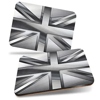 2x MDF Cork Placemat 29x21.5cm Silver Metallic Union Jack Flag #21865 • £19.99