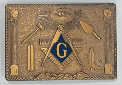 Vintage Solid Bronze Masonic Belt Buckle 1978 Harry Klitzner Providence RI USA • $12