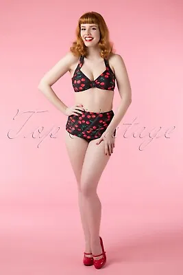 £58 • Buy Esther Williams Two Piece Bikini Retro Pinup Cherries Black Swimsuit Size 4 USA
