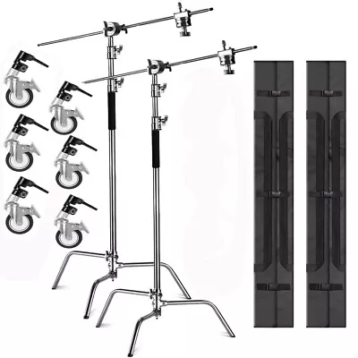 2X Stainless Steel Tripod Heavy Duty C-Stand Adjustable W/ Boom Arm & Wheels Bag • $373.38