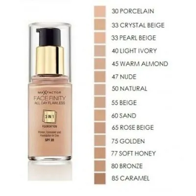 MAX FACTOR Facefinity 3in1 All Day Flawless Foundation 30ml SPF20 *NEW & ORGINAL • £6.95