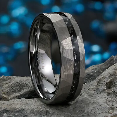 ATOP 8mm Meteorite Black Sliver Gold Tungsten Ring Line Men Wedding Band • $19.99