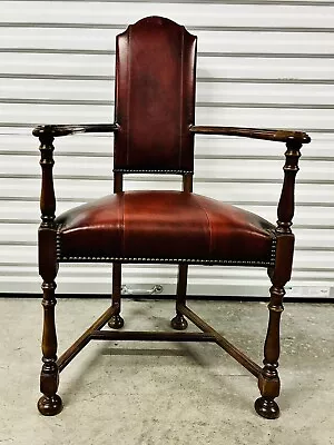 Casa Valentí Barcelona Vintage Armchair Hand Dyed Burgundy Leather Hand Carved • $175