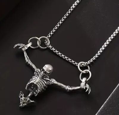 Retro Steam Punk Gothic Skull Skeleton Pendant Necklace Women Men Halloween 624 • £7.50