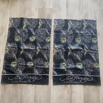 Lot Of 2 Ed Hardy Pillow Case Standard By Christian Audigier Black Panther Roses • $39.95