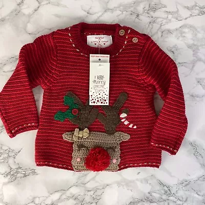 Babys Xmas Jumper 0-3 Months Red Gold Rudolph Girls Unisex BNWT • £4.99